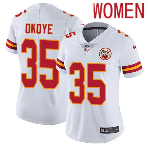 Women Kansas City Chiefs #35 Christian Okoye Nike White Vapor Limited NFL Jersey->women nfl jersey->Women Jersey